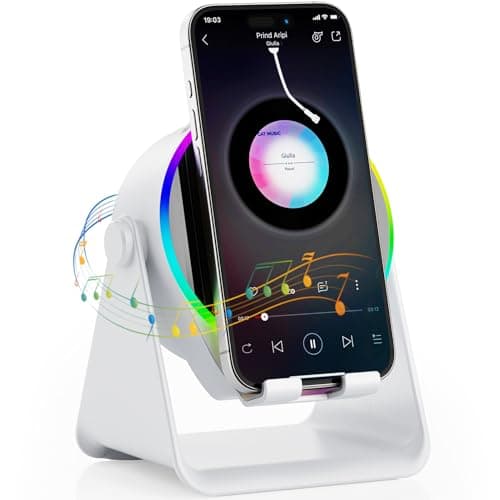 TARKARI Wireless Induction Speaker, 5 in 1 Bluetooth Speaker, 360° Rotation Cell Phone Stand and Colorful Ambient Light, Compatible with iPhone iPad Android Tablet, Birthday Gifts for Men Women Him - Image 1