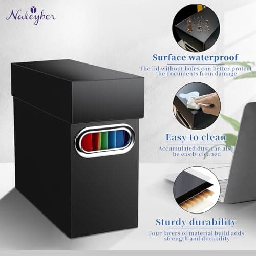 Naleyber File Organizer Box with Lid & Handle, Thickened Cardboard Hanging File Folder Storage Boxes for Letter Size, Portable Filing Organizer for Office, Home, Classroom, Black 2 Pack - Thumbnail 4