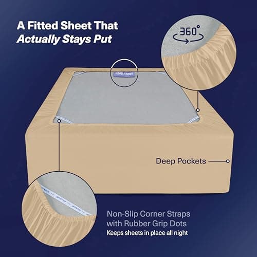 Kickoff Viscose Bamboo Sheets Full Size 4-pc 100% Organic Bamboo Viscose Bed Cooling Sheets Full Size Set Cool Bedding for hot Sleepers Sheet Set - Gift Ready Packaging (Beige, F) - Thumbnail 5