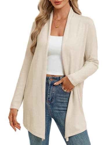 GRACE KARIN Women Long Cardigan Sweaters Lightweight Open Front Knit Fashion Sweater Coats Summer Trendy Cardigans(Beige,Large) - Image 1