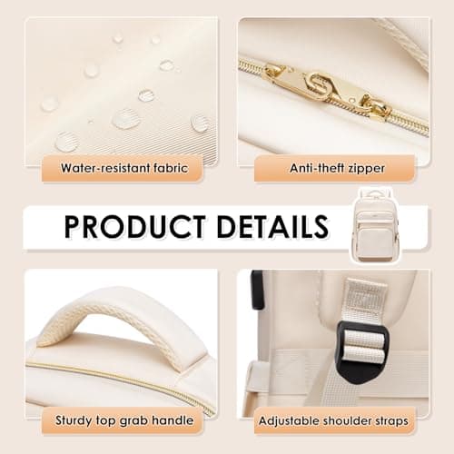 MDODO Laptop Backpack for Women,Travel Backpack with Laptop Compartment,Casual Daypack College Bookbag Computer Backpack for Work with Small Organizer Bag,Beige - Thumbnail 5