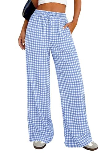 PRETTYGARDEN Gingham Pants Women Cotton Pajama Bottoms, Blue Plaid,XXL - Image 1