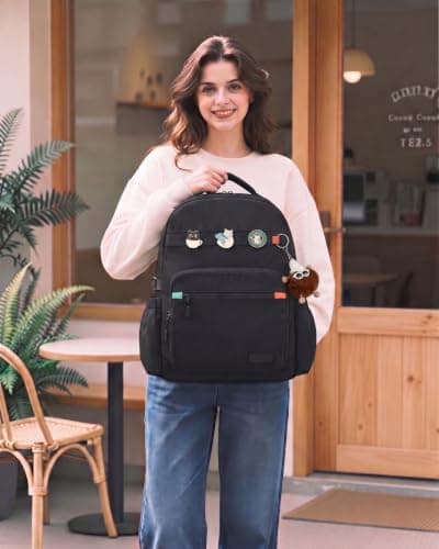 LOVEVOOK Laptop Backpack for Women with 40oz Tumbler Holder, Lightweight School Backpack Fits 17.3 Inch Laptop, Cute College Backpack for Work, Travel & Daily Commute - Thumbnail 2