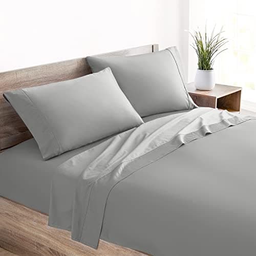 Mellanni 400 Thread Count Cotton Sateen Bedding Set - 3 Piece Bed Sheets Set - Fits Mattresses up to 16" Deep - Cooling Sheet for Hot Sleepers (Twin XL, Light Gray) - Image 1