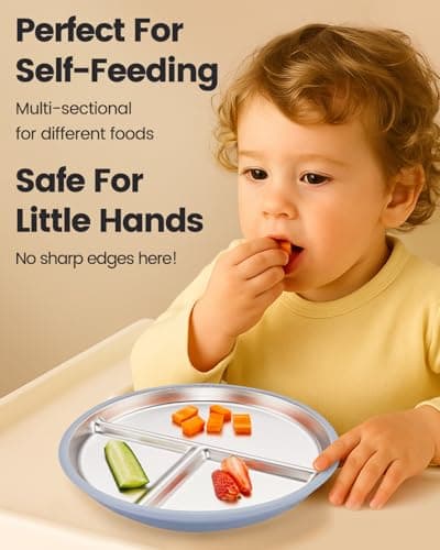 MIMORE Stainless Steel Kids Plates - 3 Pack 9.25" Stainless Steel Baby Plates with Suction - Non Toxic & BPA Free - Thumbnail 4