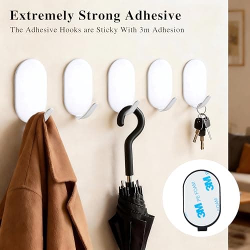 10 Pcs Metal Hooks, Adhesive Hooks for Hanging, Key Hooks, Wall Hooks, Command Hooks, Coat Hooks, Door Hooks, Towel Hanger, Picture Hanger, Storage Hooks, Utility Hooks for Bathroom, Kitchen (White) - Thumbnail 2