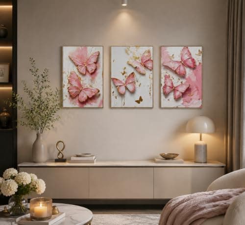 RAQXZHSW 3Pcs Pink Gold Butterfly Canvas Wall Art 12x16Inch - Thumbnail 6