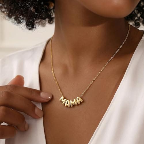 SLOONG Mothers Day Gift for Mom, Mama Necklace for Women Letter Necklace 18K Gold Plated Dainty Mother and Daughter Matching Gift for New Mom Boyfriends Mama (Gold) - Thumbnail 2