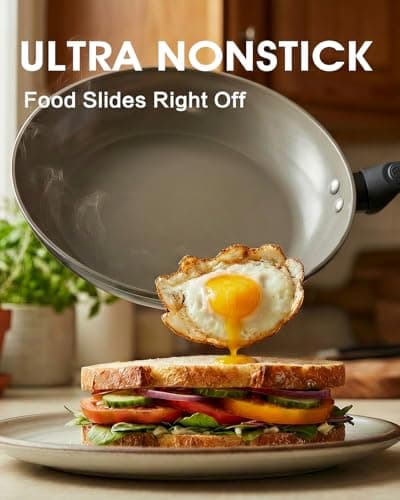 UFIRE 9.5 Inch Nonstick Frying Pan Skillet, Ceramic Frying Pan, Non Toxic Healthy Ceramic Coating, Suitable for All Stovetops, PTFE PFOA PFOS Free, Black - Thumbnail 6