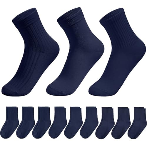 YMYDYFC 9-Pack Kids Socks For Boys Girls Toddler Crew White Ruffle Socks Black Dress Sock School Uniform Cotton Seamless 3-11T B-Navy Medium（6-9Years）