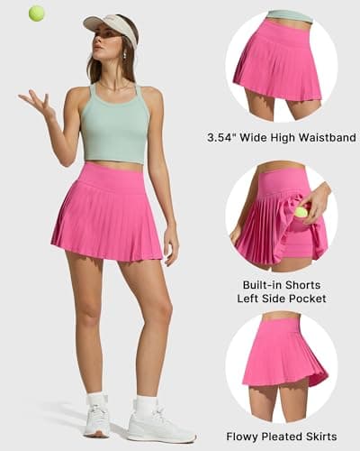 G4Free Athletic Skirts for Women High Rise Pleated Golf Skorts Inner Shorts Summer Casual A Line Skirts with Pockets(Rose Pink,S) - Thumbnail 6