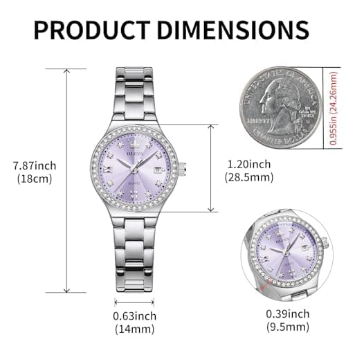 OLEVS Watch Women Purple Watches for Women Luxury Silver Ladies Watches Diamond Small Face Women's Wrist Watch Dress Stainless Steel Waterproof Dainty Analog Quartz Date Elegant Reloj para Mujer - Thumbnail 3