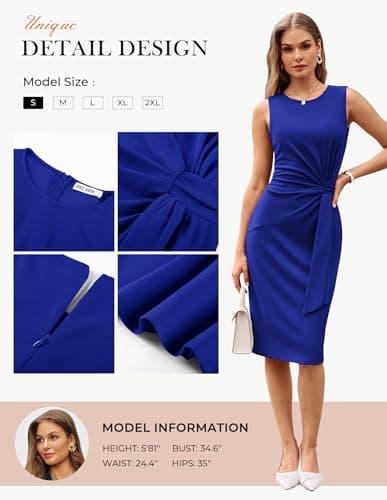 GRACE KARIN Women Work Dress,Bodycon Pencil Business Dresses,Sleeveless Cocktail Dresses Knee Length Royal Blue XXL - Thumbnail 5