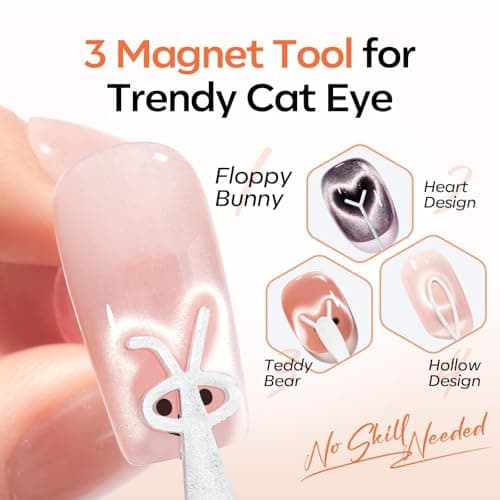 modelones French Cat Eye Magnet Set, Scissor-Shaped Nail Magnet Tool, 2 IN One Cateye Nail Magnet for French Effect, Hole&Bunny-Shaped&Heart Magnet for Cat Eye Gel Polish DIY Easter's Nail Salon - Thumbnail 2