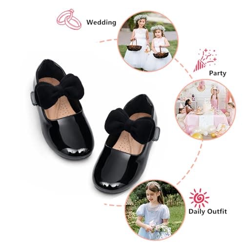 Pxmzizz Toddler Girl Black Dress Shoes Mary Jane Flower Girl Flats for Wedding & Party, Soft Insole, Non-Slip, Easy On & Off Dress Shoes for Little Girls,Black,11.5 - Thumbnail 5