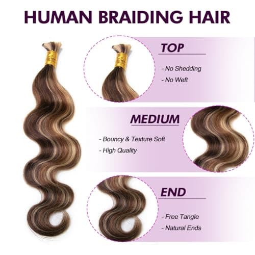 MsFan Boho Braiding Hair Body Wave 100% Virgin Human Braiding Hair 100G #4/27/30 Human Hair for Boho Braids 20 Inch - Thumbnail 3