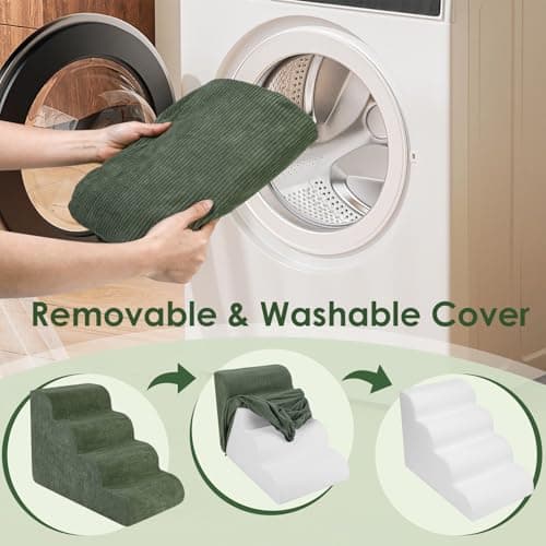 Olaivy Dog Stairs for Bed 17.7" H, 4-Step Dog Ramp for Aged and Injured Dogs, Up to 50 Lbs Foam Pet Stairs for Small Dogs and Cats to Get on Couch or Chair, Non-Slip, Steady, Washable Cover, Green - Thumbnail 6