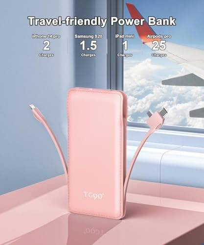 TG90° 10000mah Portable Charger Power Bank with Built-in Cables(No AC Plug),Travel Essentials Battery Pack with Cords Portable Phone Charger Compatible with iPhone and Android Smart Devices - Thumbnail 4