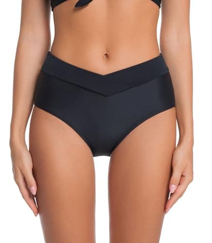 COCOPEAR V Cut Mid Rise Bikini Bottoms for Women Cross Front Bathing Suit Bottoms for Women Black 2XL - Image 1