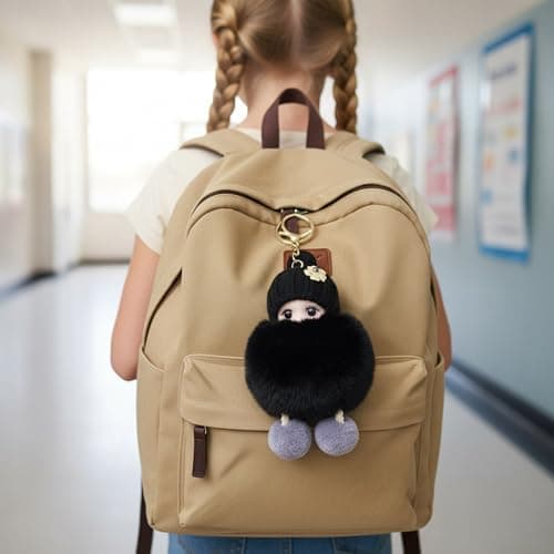 Jekvill Black Plush Keychain Cute Backpack Keychain Soft Handbag Charms Fluffy Bag Charm‌ First time parent gifts - Thumbnail 3