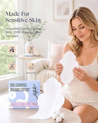 100% Organic Cotton Pads for Women, Ultra Thin Feminine Pads with Wings, Regular Absorbency Sanitary Napkins, Organic Unscented Period Menstrual Pad (Regular, Size 3, 108 Count) - Thumbnail 4