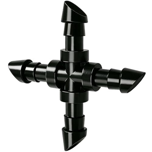 Kepmix Drip Irrigation Universal 1/4" Barbed Cross Fitting, 45 Pack Drip System Parts Double Barbed Cross Tee Connectors Fits 1/4-Inch Drip Tubing Irrigation for Drip Line Sprinkler System Connection