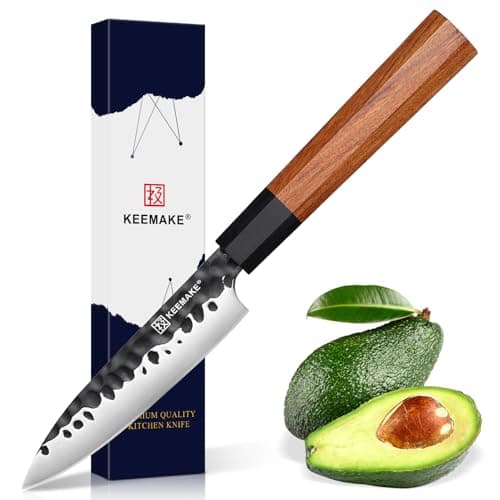 KEEMAKE Paring knife Japanese 4.5 inch Small Kitchen Knife, Japanese 440C Stainless Steel Sharp Fruit Knife with Octagonal Wood Handle Utility Knives - Image 1