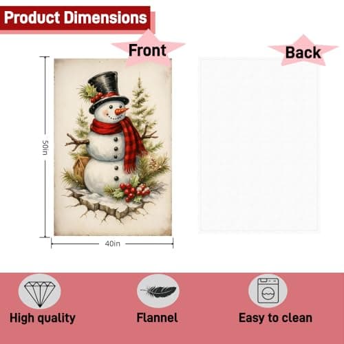 Carastora Christmas Snowman Blanket, Soft Plush Flannel Blanket, Suitable for beds, Sofas and Winter Decoration, Warm and Comfortable Holiday Blanket, Suitable for Children and Adults- 40x50 in - Thumbnail 5