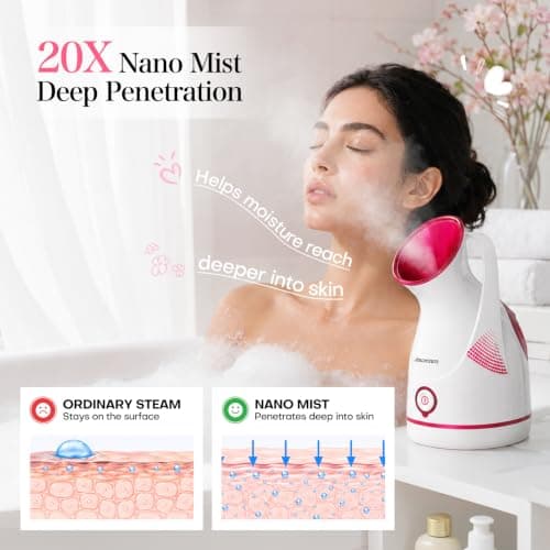 Amconsure Facial Steamer - Nano Ionic Face Steamer Warm Mist Steamer for Home Sauna SPA, Humidifier for Face Steamer for Deep Cleaning Unclogs Pores Sinuses - Bonus 5 Piece Stainless Steel Skin Kit - Thumbnail 3