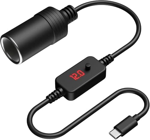 eoev Cigarette Lighter Socket Adapter USB C Male to 12V 12W Max, Car Cigarette Lighter Socket Female Converter Cable, Adjustable 5V 9V 12V for Dash, 1 Pack