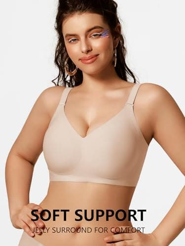 COCOMARTS Jelly Bras for Women No Underwire Push Up Seamless Supportive Plunge Bra Full Coverage Comfortable Bralettes Nude 3X-Large - Thumbnail 4