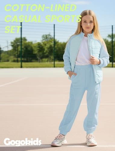 Gogokids Boys Girls 2-Piece Fleece Outfits, Warm Quilted Winter Jacket & Pants Set, Kids Thermal Tracksuit Snow Suit Layer for School Skiing, 5-6 Years - Thumbnail 5