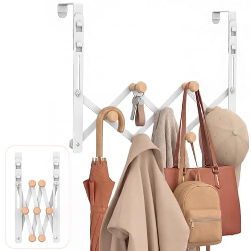 FYY Over The Door Hooks Towel Rack - Collapsible Folding No Drill Door Hanger, Sturdy Metal Expand for Bathroom Dorm Clothes Coat, Quiet, Portable with Protective-Pads(10.3"Wx16.4''L, Fit 1-3/4" Door) - Image 1
