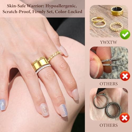 YWXTW 3 Pack 14K Gold-Plated Stacking Rings for Oura Ring Gen 4 /Ultrahuman, Timeless Elegance Non Tarnish Stainless White Zirconia Engagement Oura Stackable Bands Gift for Women Gold 8 - Thumbnail 4