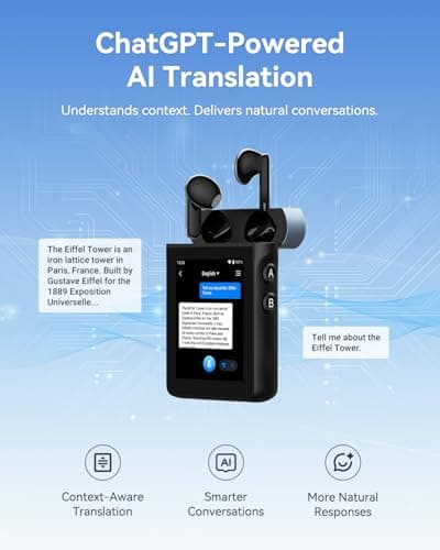 Wooask A9S AI Translator Earbuds with Screen, Offline Language Translator with Camera Translation, ChatGPT-Powered, No Phone Required, for Global Business Travel & Digital Nomads (Black) - Thumbnail 6