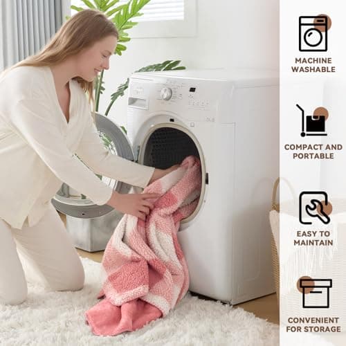 LURKA Checkered Sherpa Fleece Throw Blanket – Soft and Cozy, Medium Weight for All Season, Plush Throw for Couch, Bed & Pets, Powder Pink, 50x60 Inches - Thumbnail 4