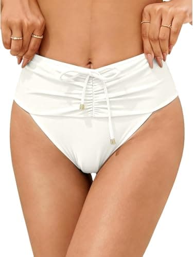 WODECASA Women High Waisted Bikini Bottom Ruched Swim Bottom Decorative Tie Front Bathing Suit Bottom Moderate Coverage