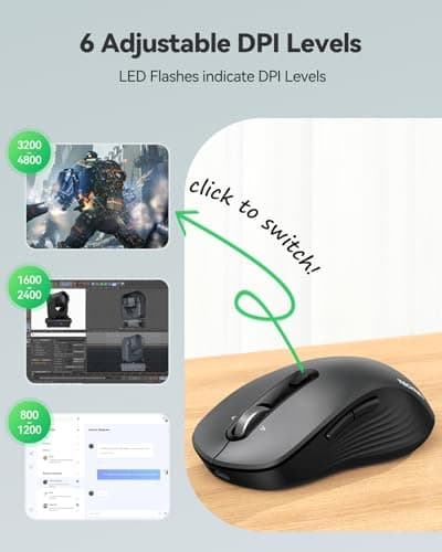 TECKNET Rechargeable Bluetooth Mouse, [ USB + BT5.0 + BT3.0 ] Wireless Mouse, Ergonomic 4-Way Scroll Wheel Computer Mice, 6-Level 4800 DPI Silent Mice, Multi-Device for Computer/Laptop/MacBook - Grey - Thumbnail 5