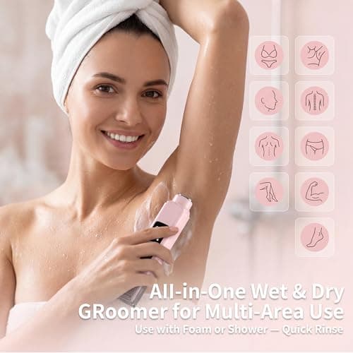 Bikini Trimmer for Women, 2-in-1 Dual Head Electric Shaver with LED Display, Ceramic Blades Painless Pubic Hair Trimmer for Sensitive Skin, Cordless Rechargeable with Travel Lock - Thumbnail 3