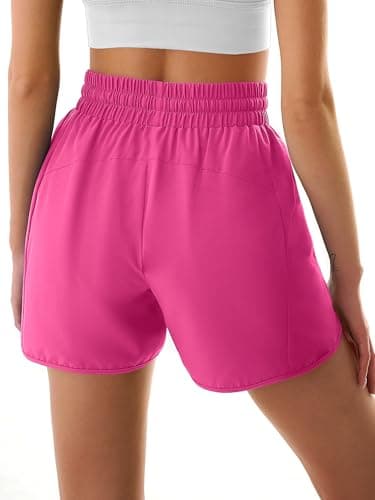 3rd hill Women's 5" Athletic Running Shorts Quick Dry Lightweight Workout Gym Shorts with Zipper Pockets UPF 50+ Hot Pink S - Thumbnail 4