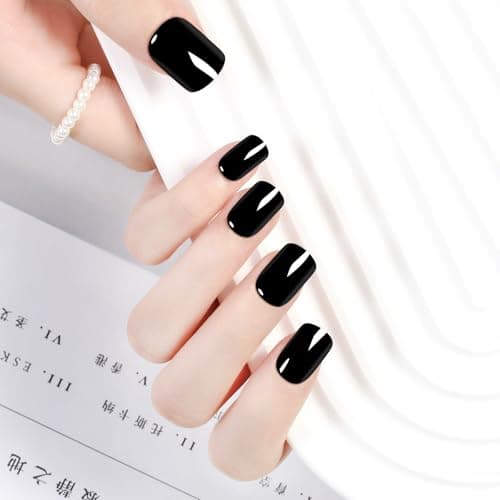 Black Gothic Press On Nails Short - No Glue Square Acrylic Fake Nails, Chip-Free Breathable Fit with Nail File for Beginners, 24 Nails in 12 Sizes - Thumbnail 3