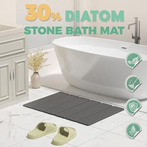 SYIPO Stone Bath Mat - Non-Slip Foldable Diatomite Bath Mat 23.6 x 15.3”, Super Absorbent & Quick Drying Bathroom Mat | Easy to Clean Shower Floor Mat, Dark Gray - Thumbnail 4