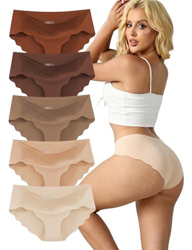 MCOWOD Seamless Underwear for Women No Show Bikini Panties Hipster Wave Edge Sexy Low Rise Multicolor Size L 5 Pack