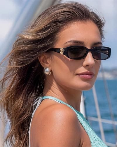 CARFIA Chic Sunglasses Womens Trendy UV400 Protection, Retro Tortoiseshell Acetate,Rectangle Anti-Reflective Lenses Shades - Thumbnail 3