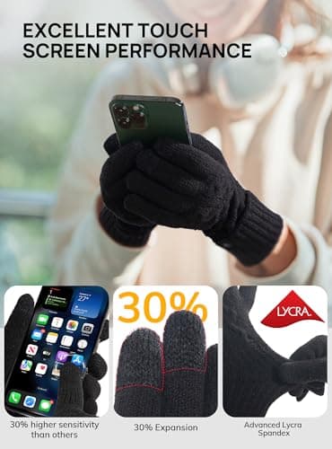 TRENDOUX Women's Thermal Black Winter Alpaca Wool Gloves for Cold Weather: Touchscreen Tech Hand Protection with Lined Fingers Outdoor for Woman Adult - Thumbnail 4