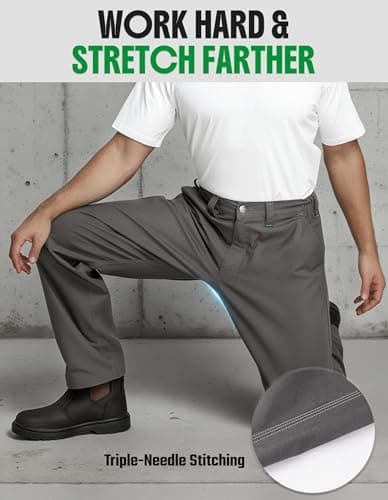 SKPRO Men's Work Pants Stretch Flex, Casual Pants Relaxed Fit, Water Resistant Carpenter Pants Heavy Duty (Dark Grey, 36W × 30L) - Thumbnail 4