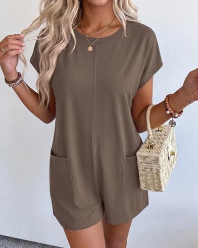 BTFBM Rompers for Women Summer 2026 Casual Dressy One Piece Shorts Tshirt Pants Jumpsuit Beach Vacation Clothes Outfit(Coffee, X-Large) - Thumbnail 6