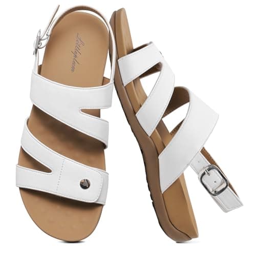Littleplum Women's Orthopedic Sandals With Arch Support Comfortable Walking Orthotic Casual Flat Sandals For Women Dressy White Size 10 - Image 1