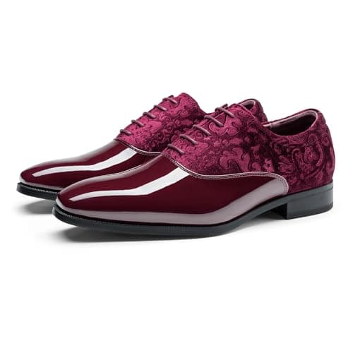 Rihero Men's Black Dress Shoes Oxford Classic Formal Prom Wedding Tuxedo Shoes for MenWine Red Size 7.5 - Thumbnail 4