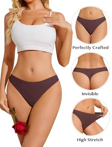 ANSUKOO Seamless Thongs for Women Underwear 6Pack,No Show Ladies Workout Thong,No Line Breathable Comfortable Sport Panties Assorted - Thumbnail 3